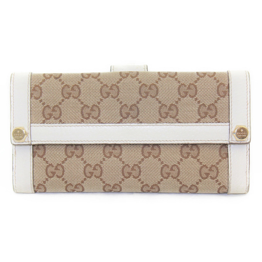 Gucci Guccissima Double Snap Closure Long Wallet Canvas Leather Beige White